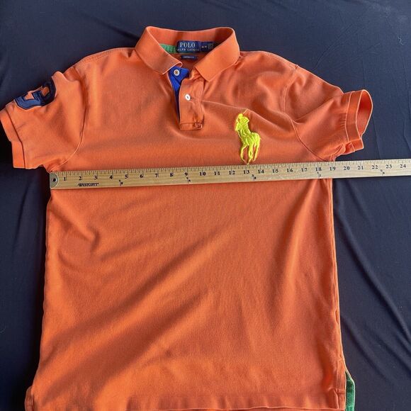 Polo Ralph Lauren Polo Shirt Men Medium Custom Fit Big Pony Orange Casual Cotton - Picture 7 of 10